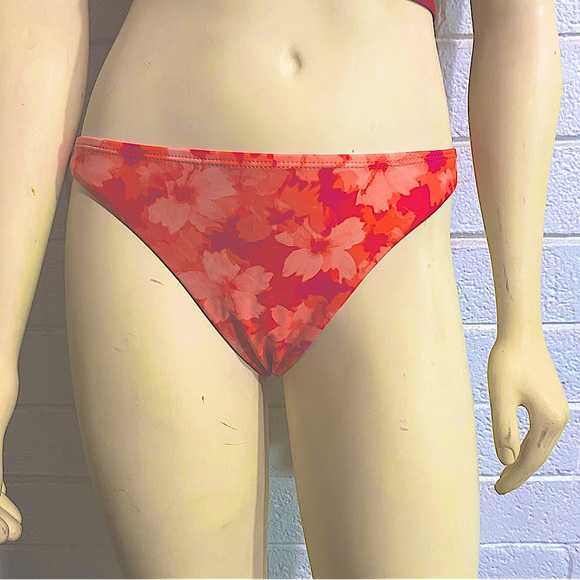 NEW Cheeky Bikini Bottoms Refuge Size Small Orange Pink Red Floral Low Rise Hip - Picture 1 of 9